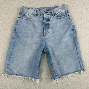 a.n.a. Shorts WMNS 8 Light Blue Wash High Rise 90’s Denim Bermuda 9” Button Fly